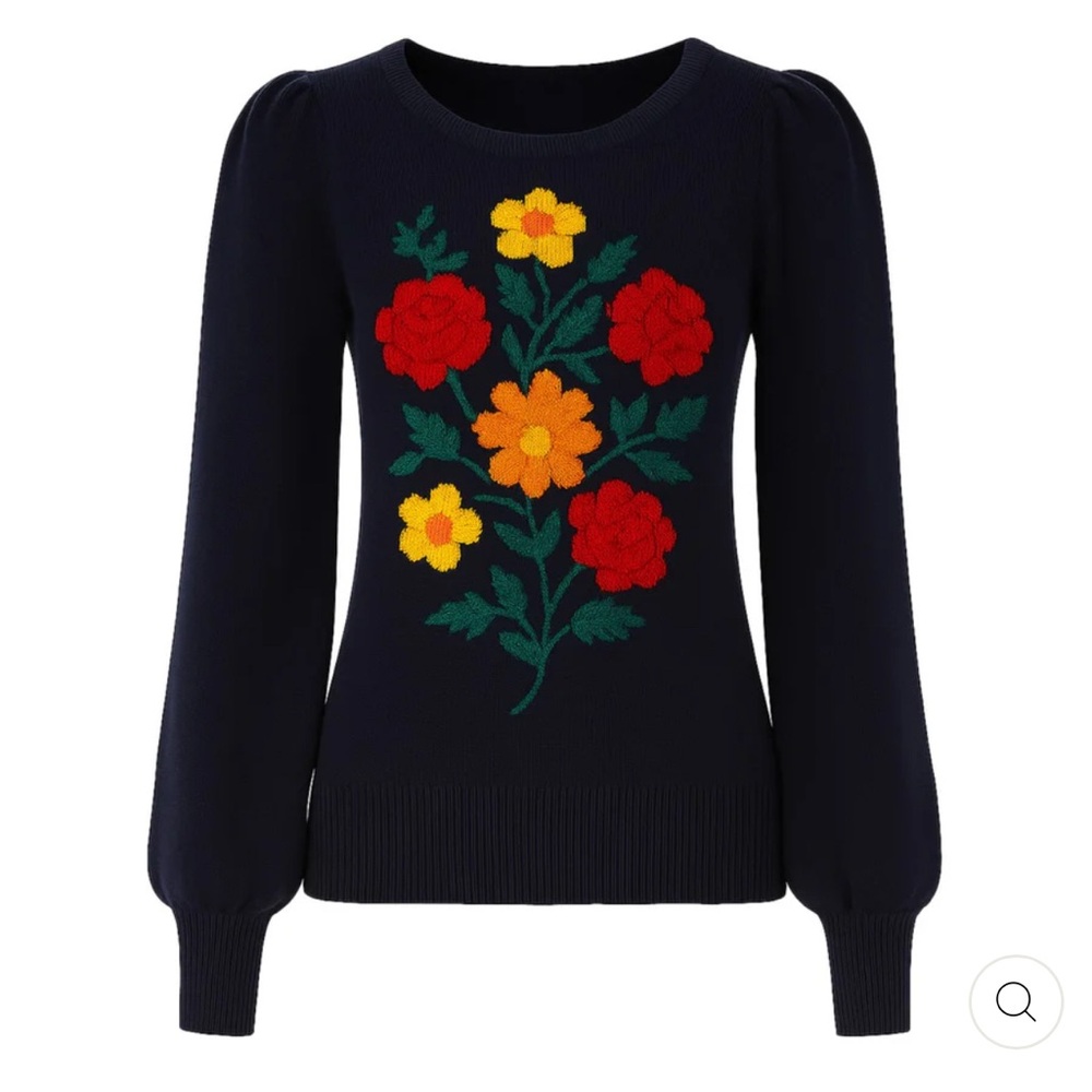 Navy Floral Embroidered Sweater
